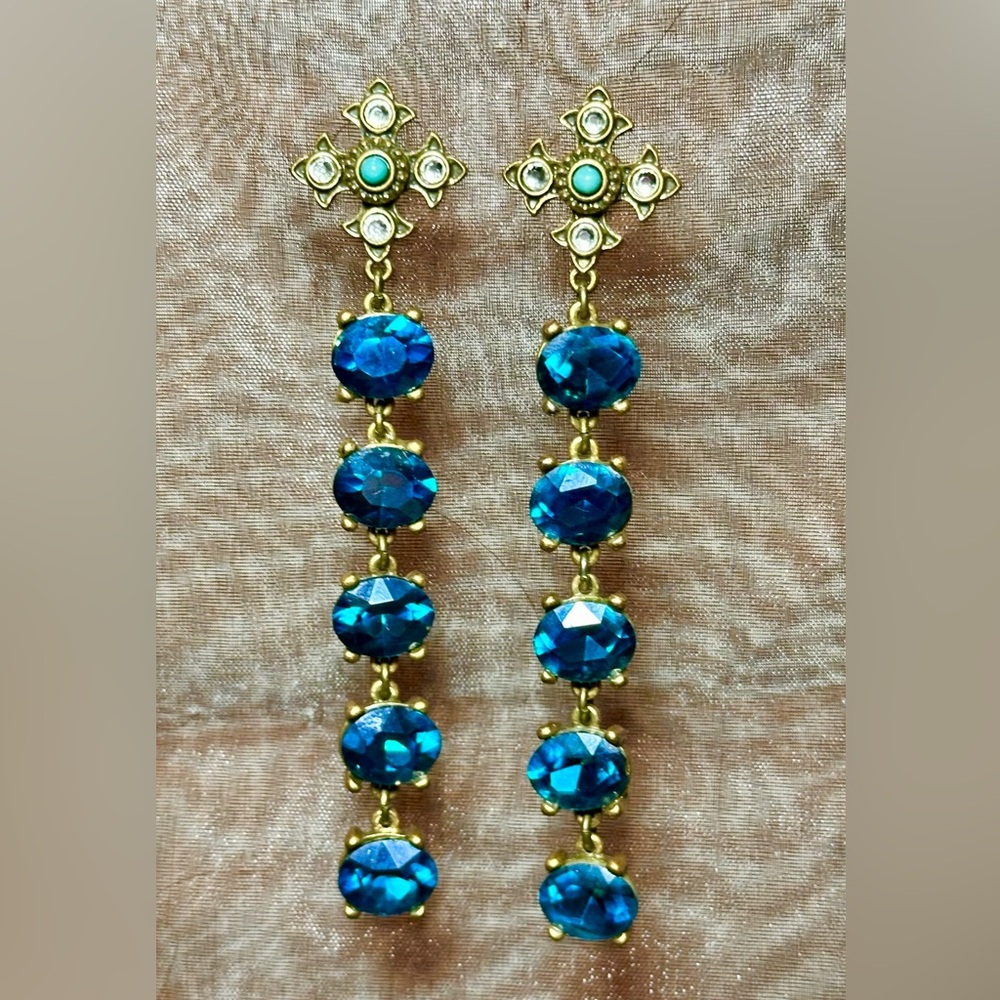 Elegant Blue and Gold Drop Earrings
